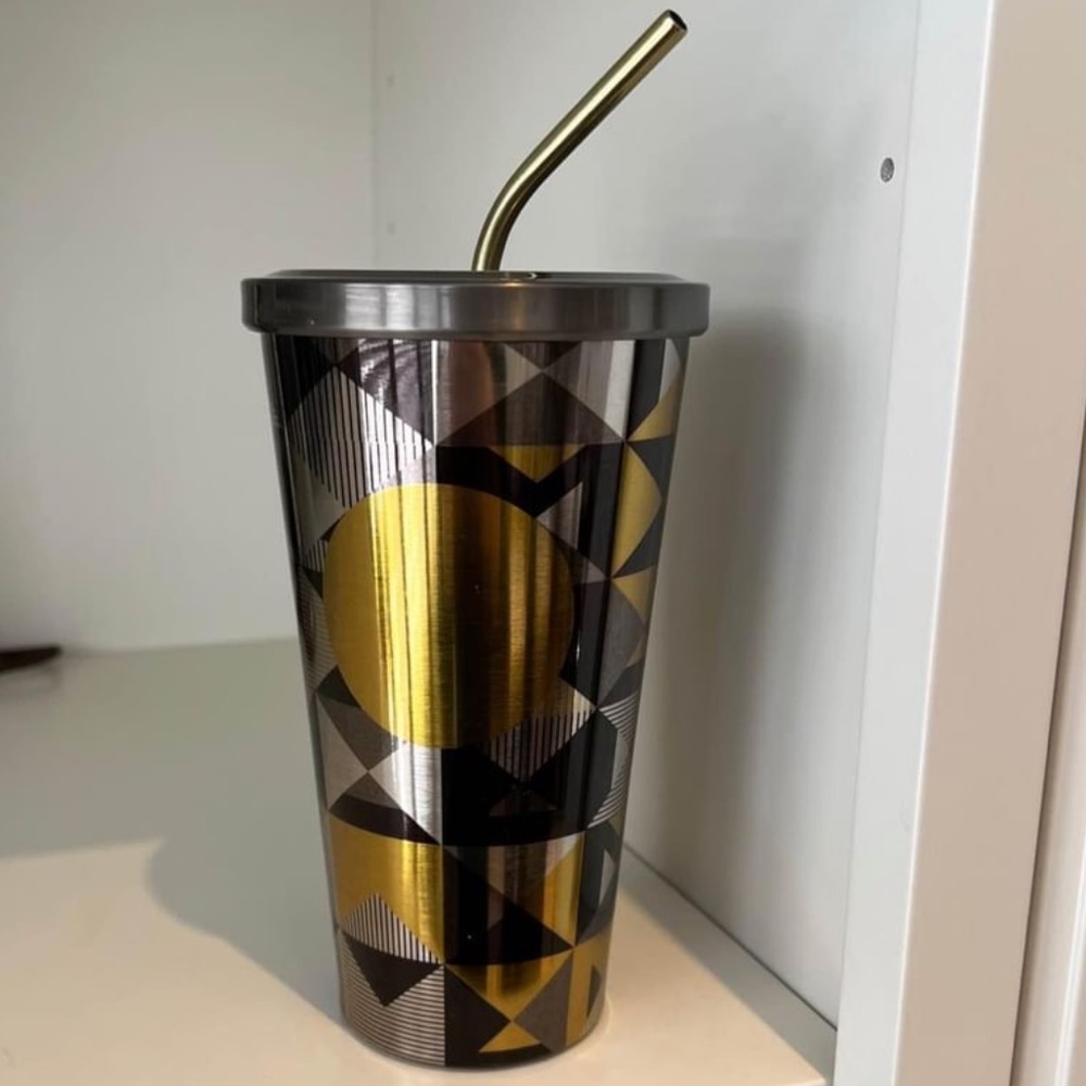 STARBUCKS Stainless Steel Tumbler Cup Geometric Yellow Metal 16oz